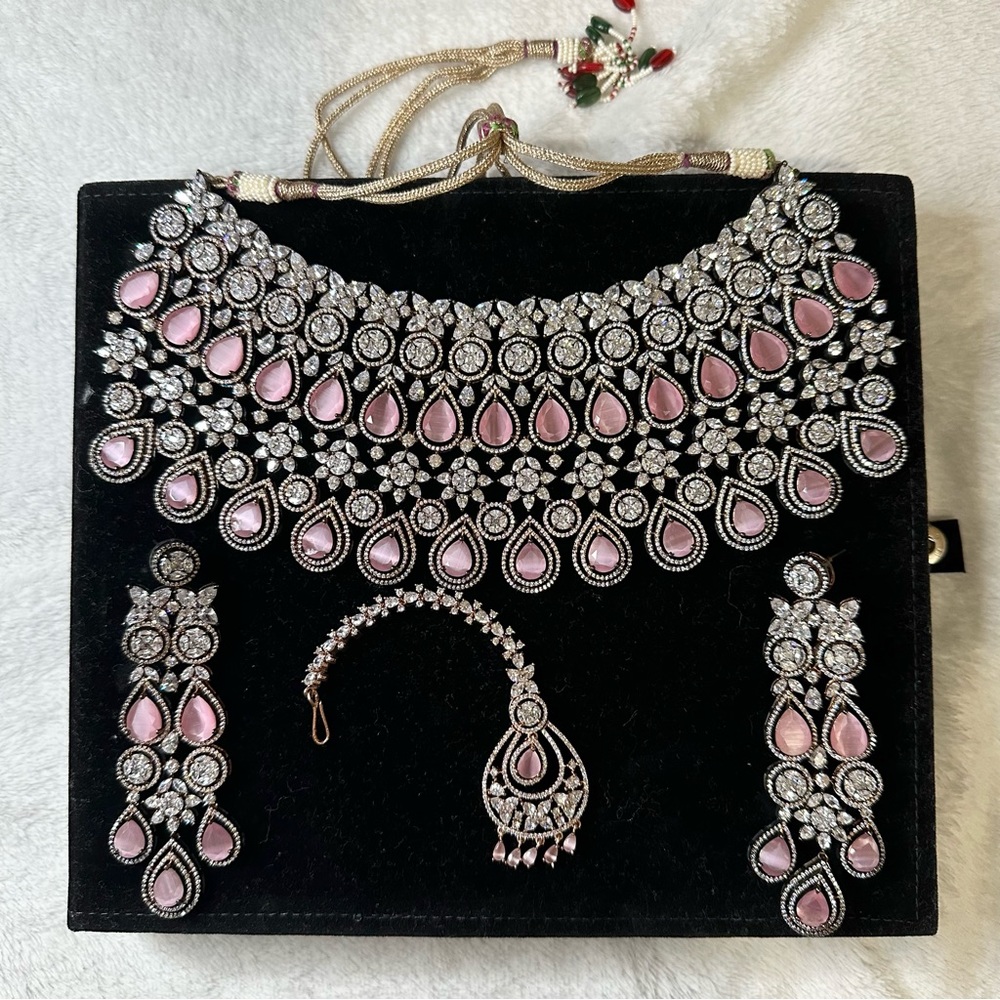 AD Baby Pink & Silver Jewelry Set
